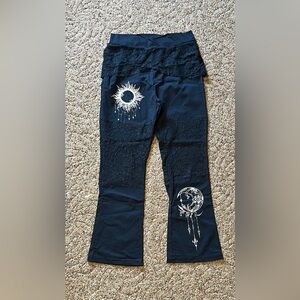 Navy Blue Lace Embellished Casual Bottoms